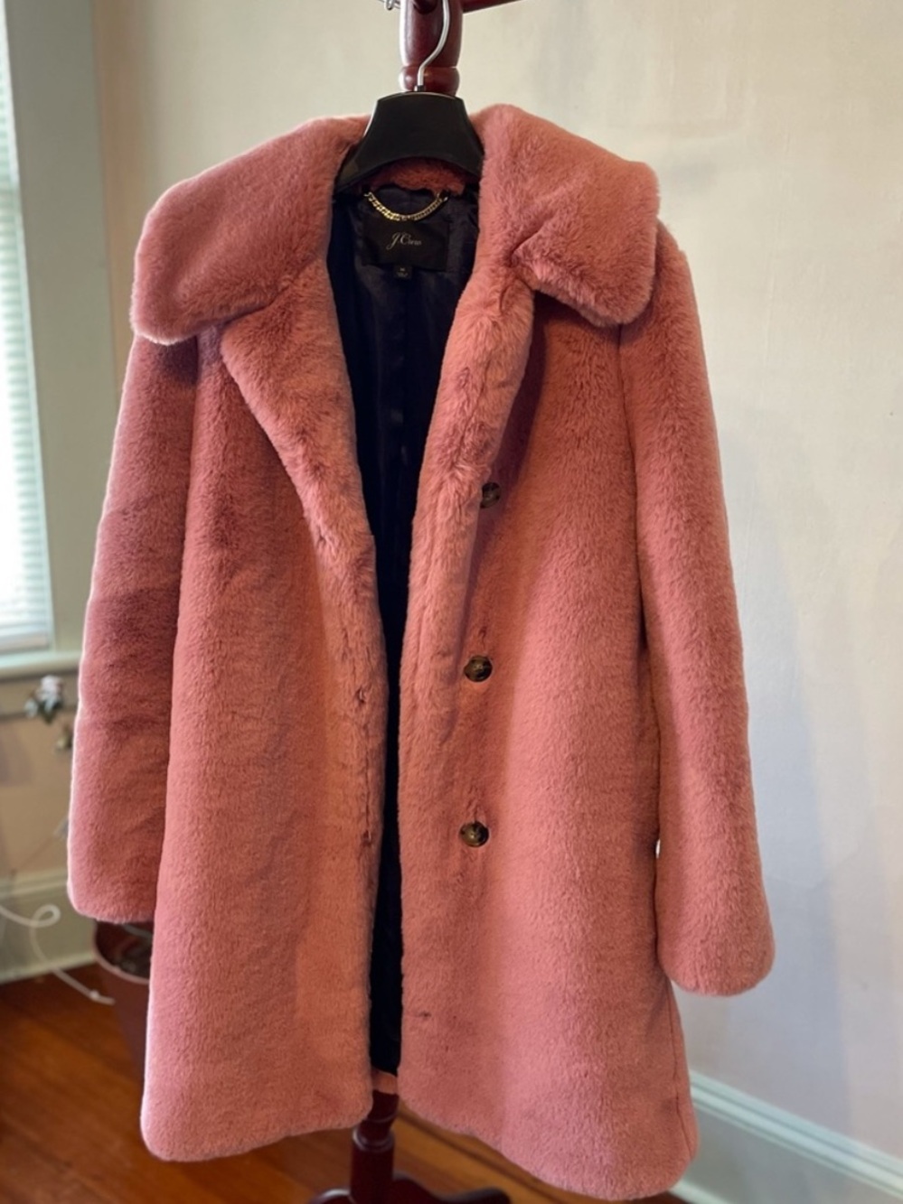 J. Crew Rose Pink Faux Fur Teddy Coat